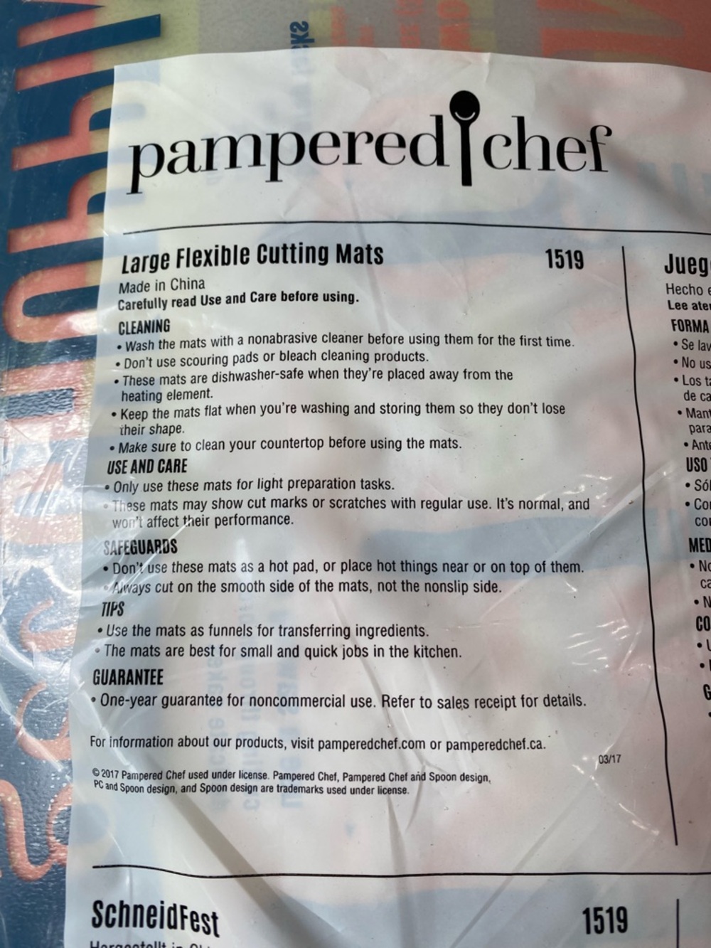 Pampered Chef Flexible Cutting Mats item number 1519